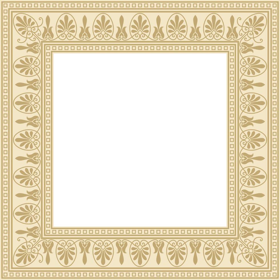 Vector golden square classic greek ornament. European ornament. Border, frame Ancient Greece, Roman Empire