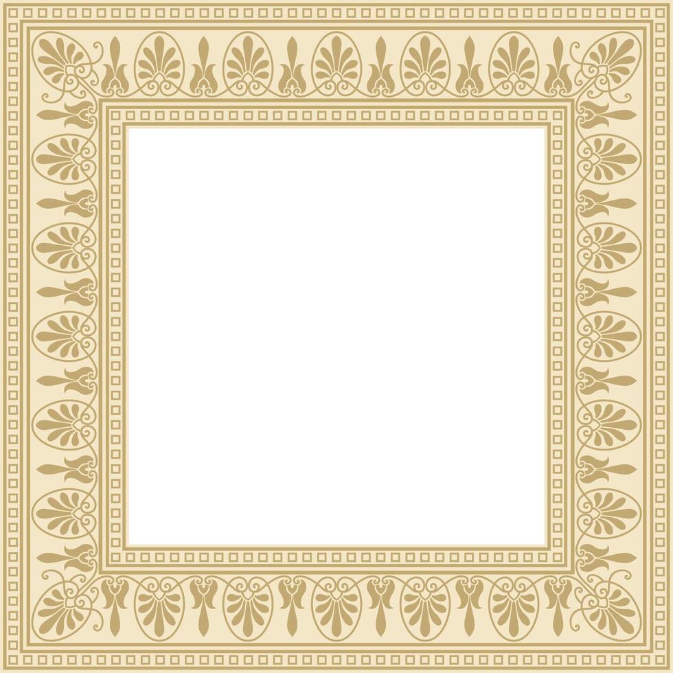 Vector golden square classic greek ornament. European ornament. Border, frame Ancient Greece, Roman Empire