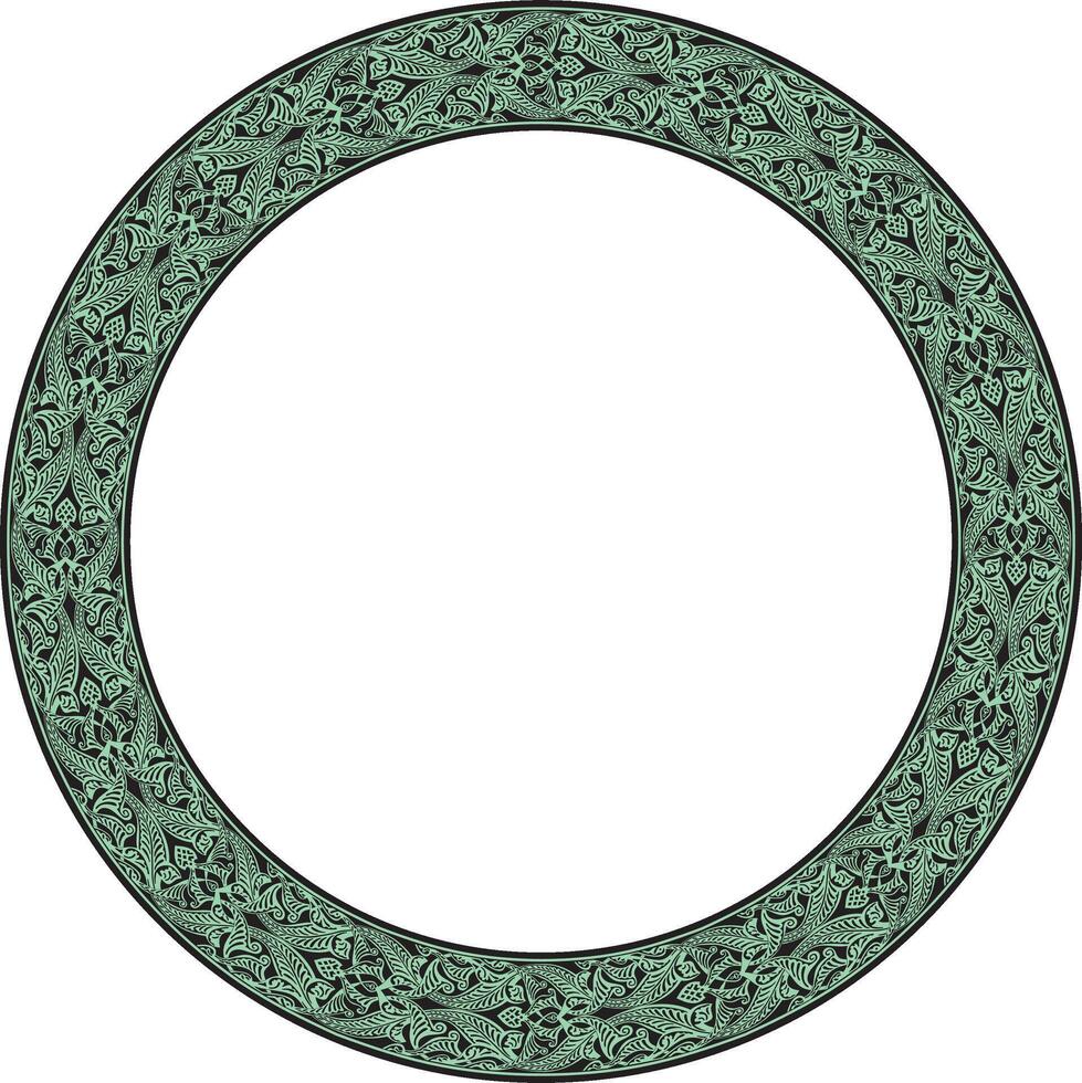 Vector green round oriental ornament. Arabic patterned circle of Iran, Iraq, Turkey, Syria. Persian frame, border.