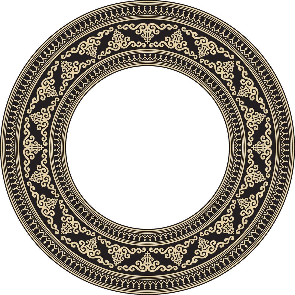 Vector gold and black round Yakut ornament. Endless circle, border, frame of the northern peoples of the Far East