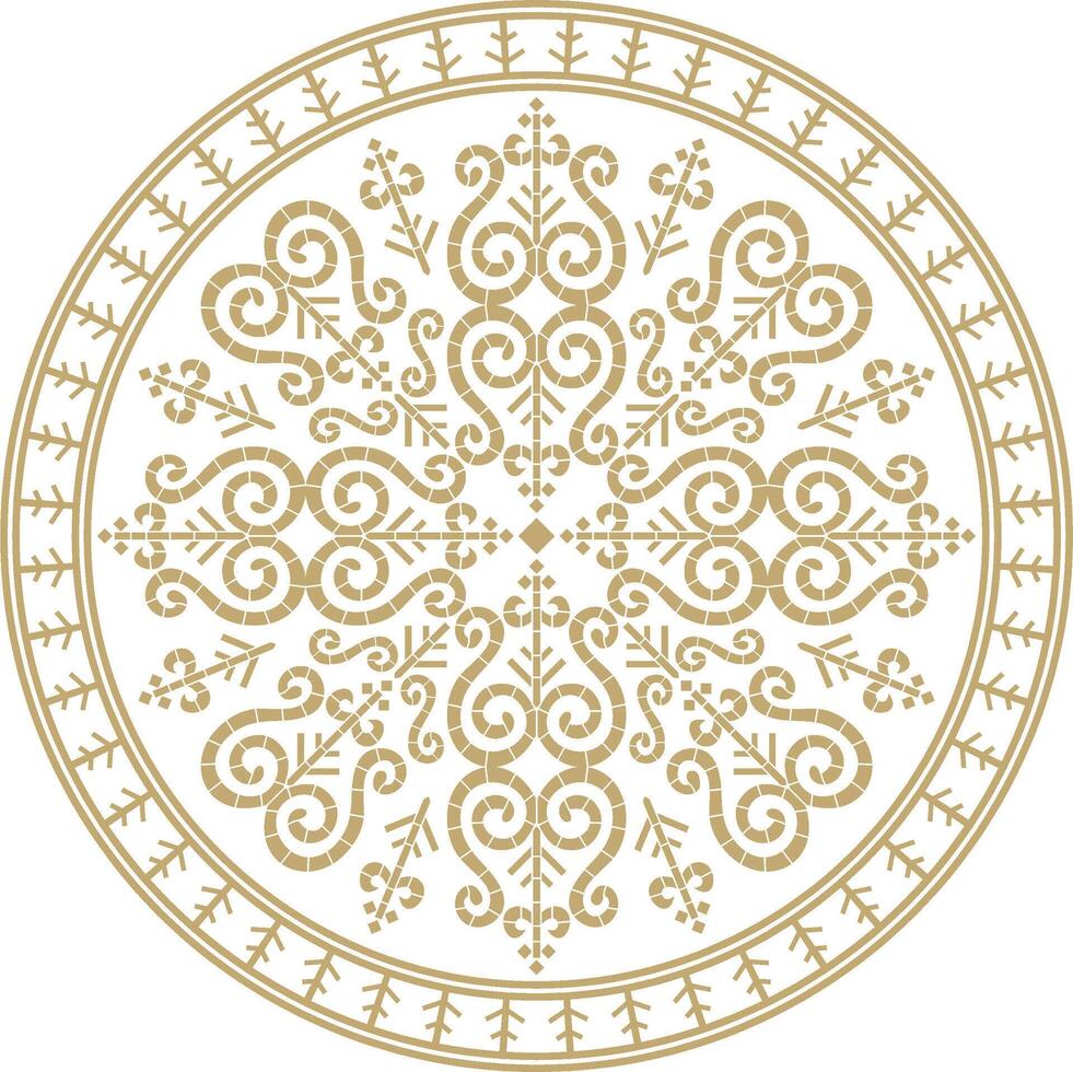Vector gold round Yakut ornament. Endless circle, border, frame of the northern peoples of the Far East