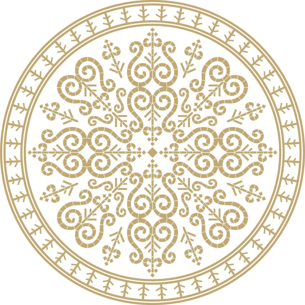 Vector gold round Yakut ornament. Endless circle, border, frame of the northern peoples of the Far East