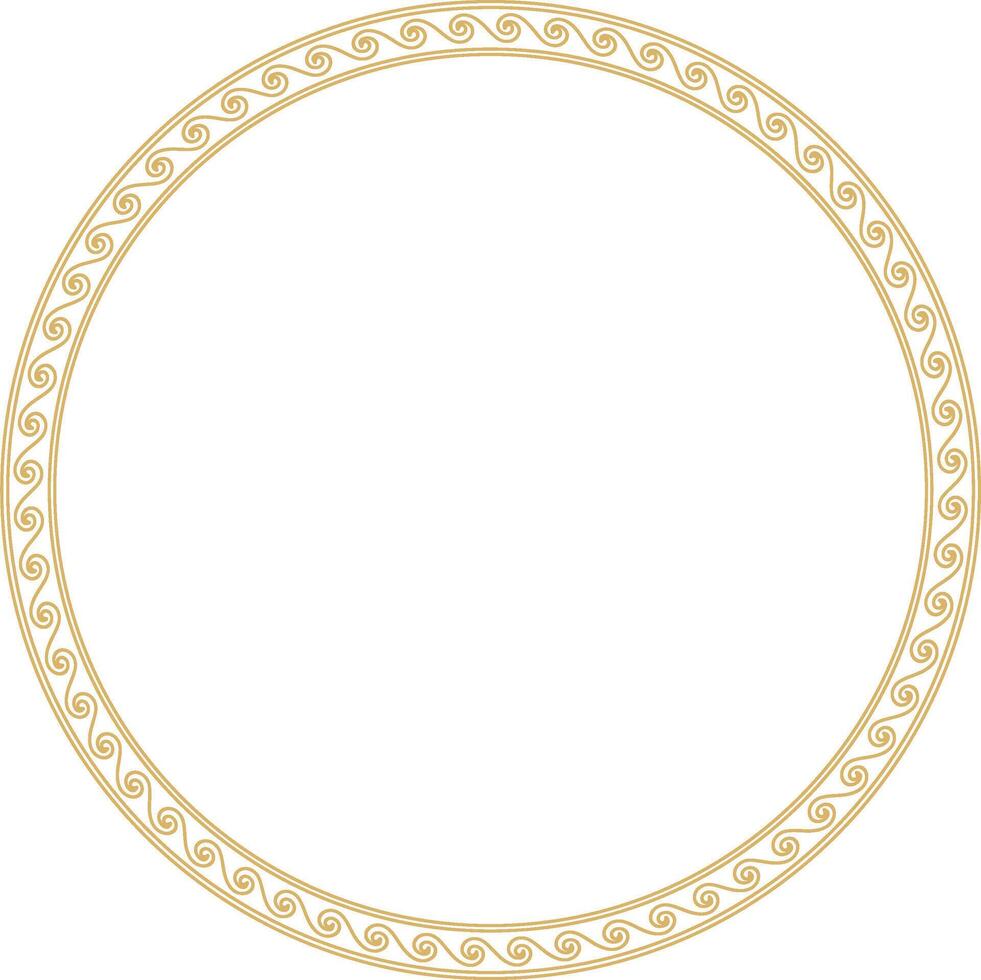 Vector round gold classic frame. Greek wave meander. Patterns of Greece and ancient Rome. Circle european border