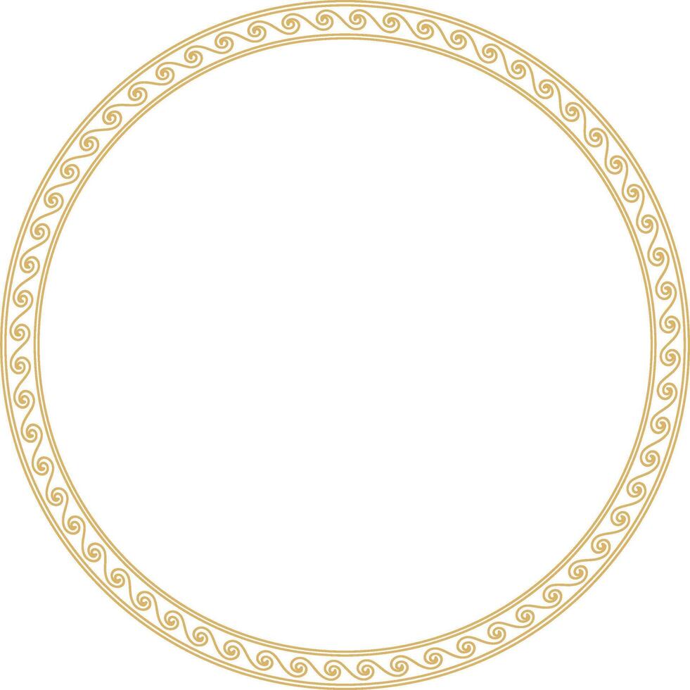 Vector round gold classic frame. Greek wave meander. Patterns of Greece and ancient Rome. Circle european border