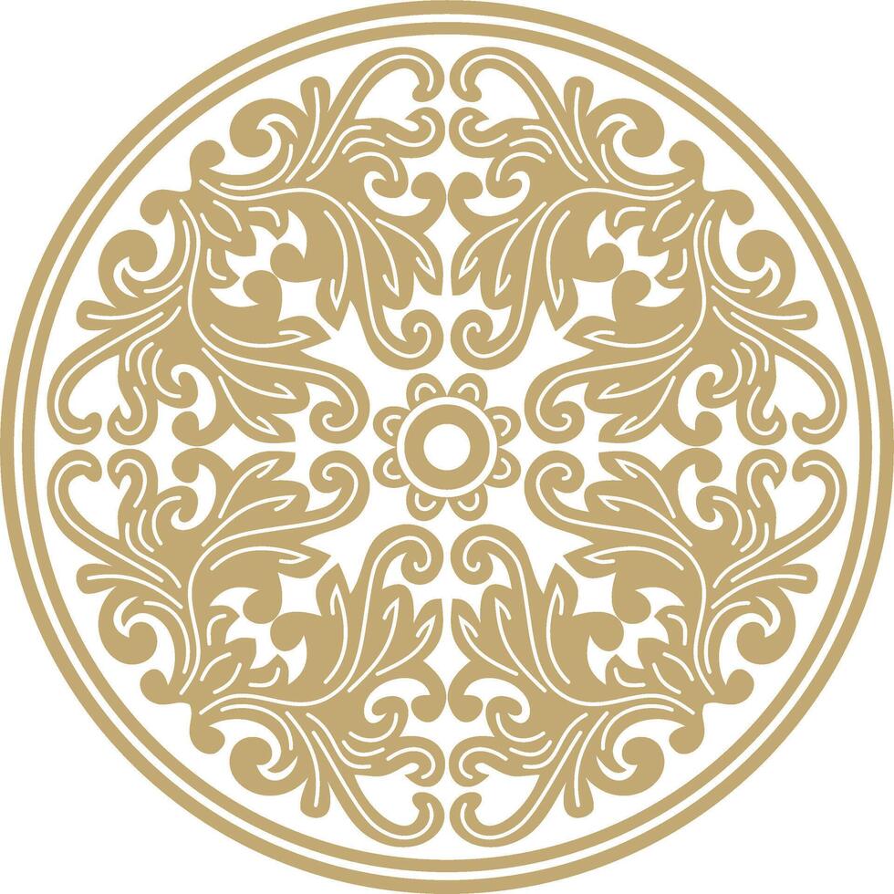 Vector golden round ancient Byzantine ornament. Classical circle of the Eastern Roman Empire, Greece. Pattern motifs of Constantinople