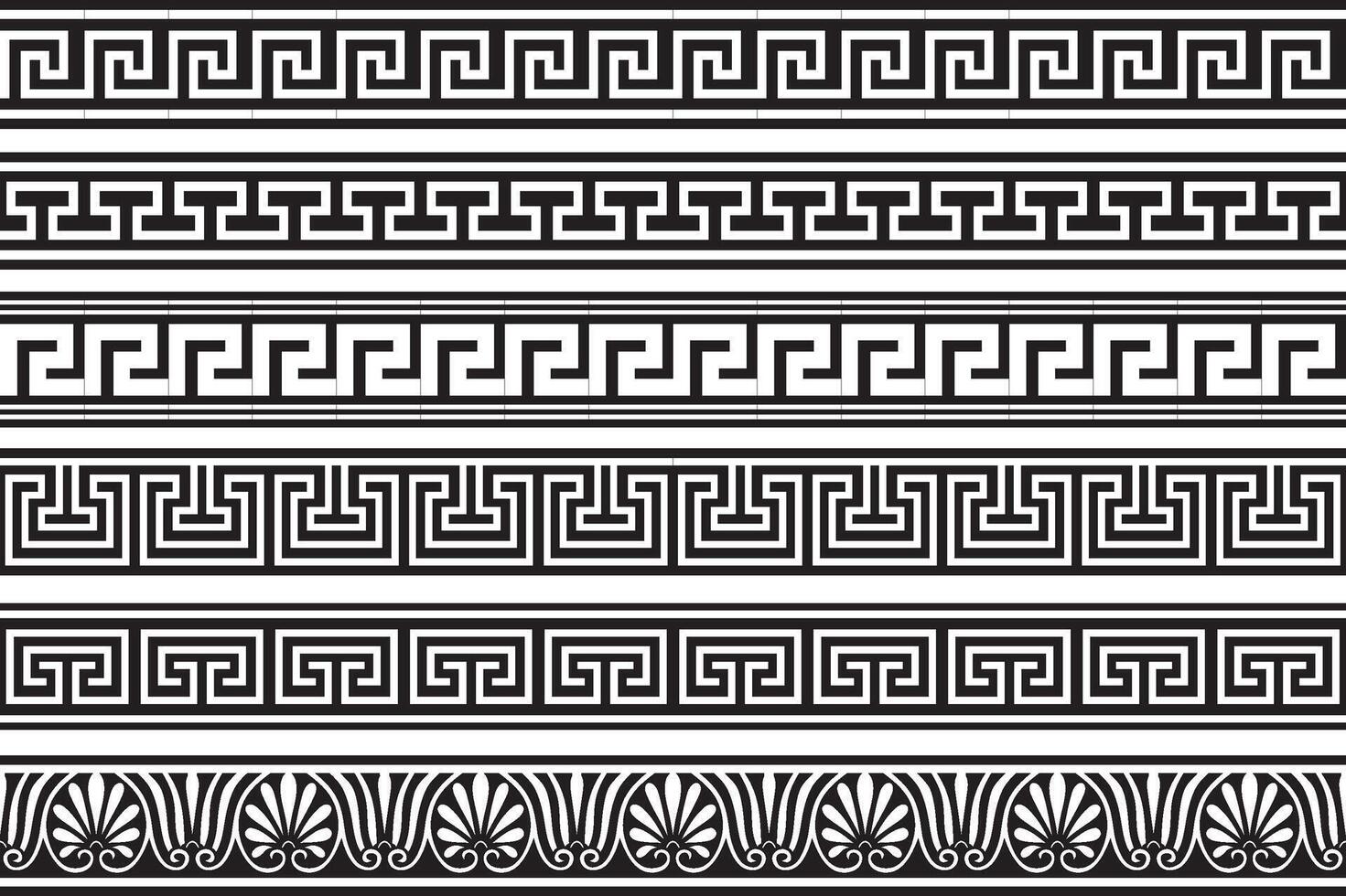 Set of vector monochrome seamless greek classic ornament. Pattern for a border and a frame. Ancient Greece and the Roman Empire. Endless black meander