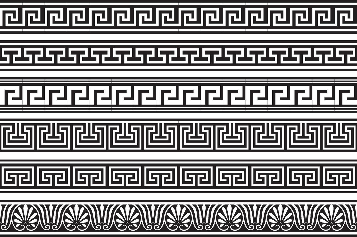 Set of vector monochrome seamless greek classic ornament. Pattern for a border and a frame. Ancient Greece and the Roman Empire. Endless black meander