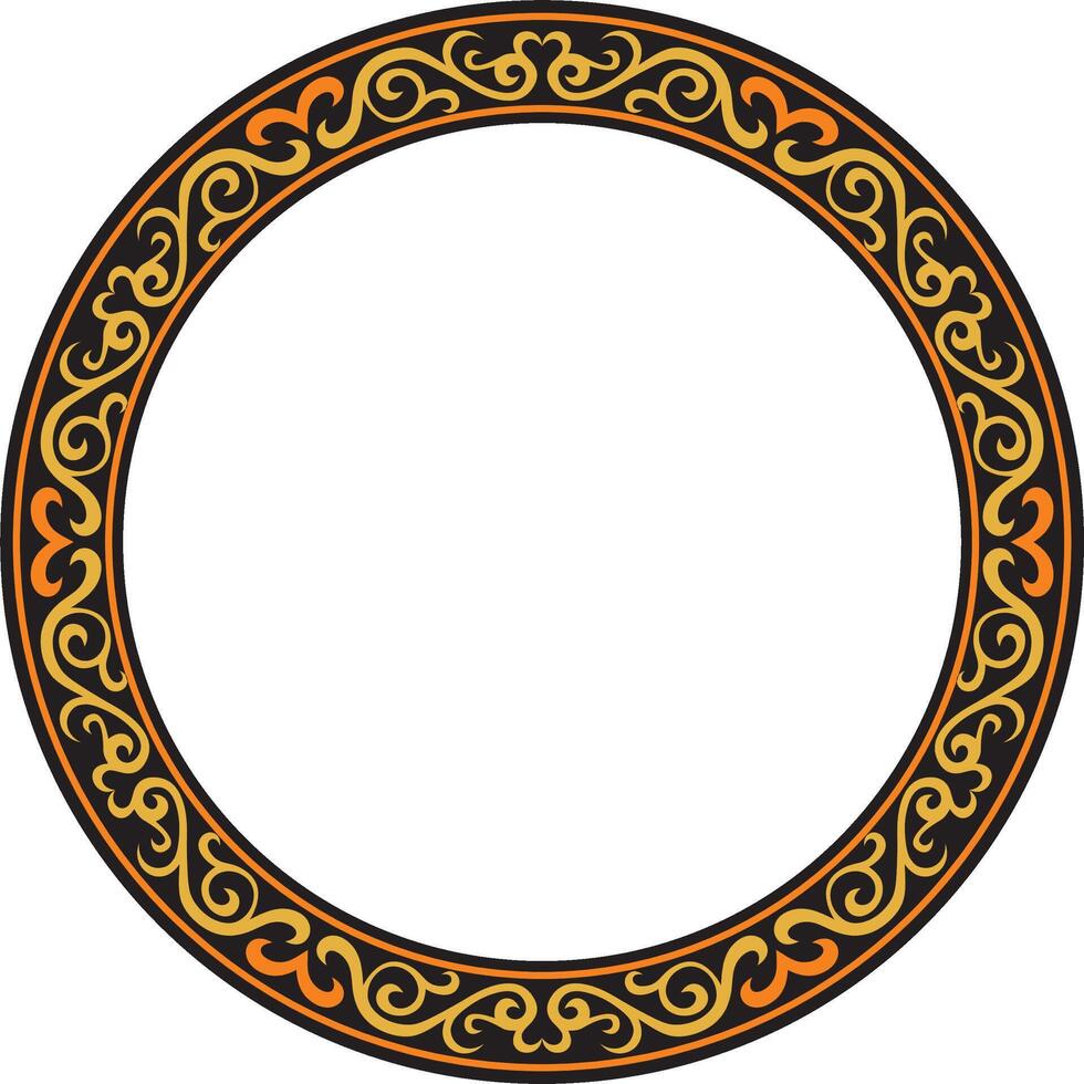 Vector orange and black Kazakh national round pattern, frame. Ethnic ornament of the nomadic peoples of Asia, the Great Steppe, Kazakhs, Kirghiz, Kalmyks, Mongols, Buryats, Turkmens