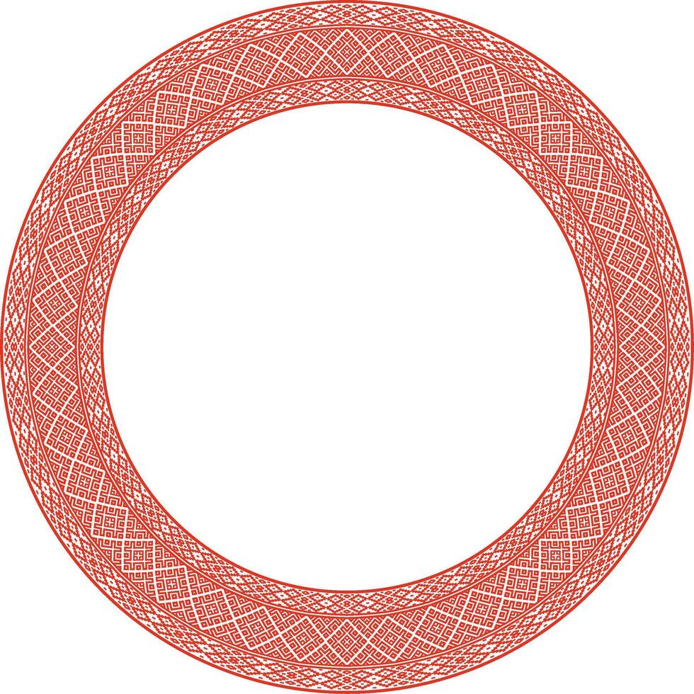 Vector red round Belarusian national ornament. Ethnic endless color border, Slavic peoples frame