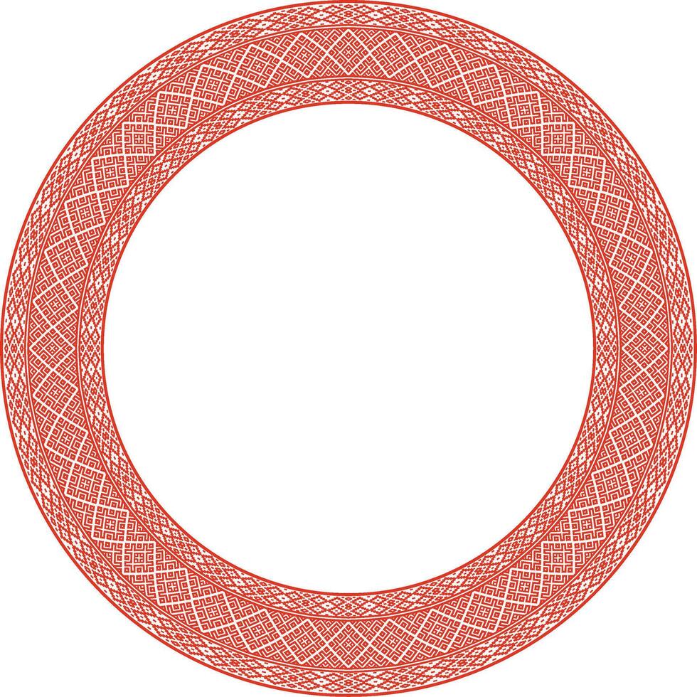 Vector red round Belarusian national ornament. Ethnic endless color border, Slavic peoples frame