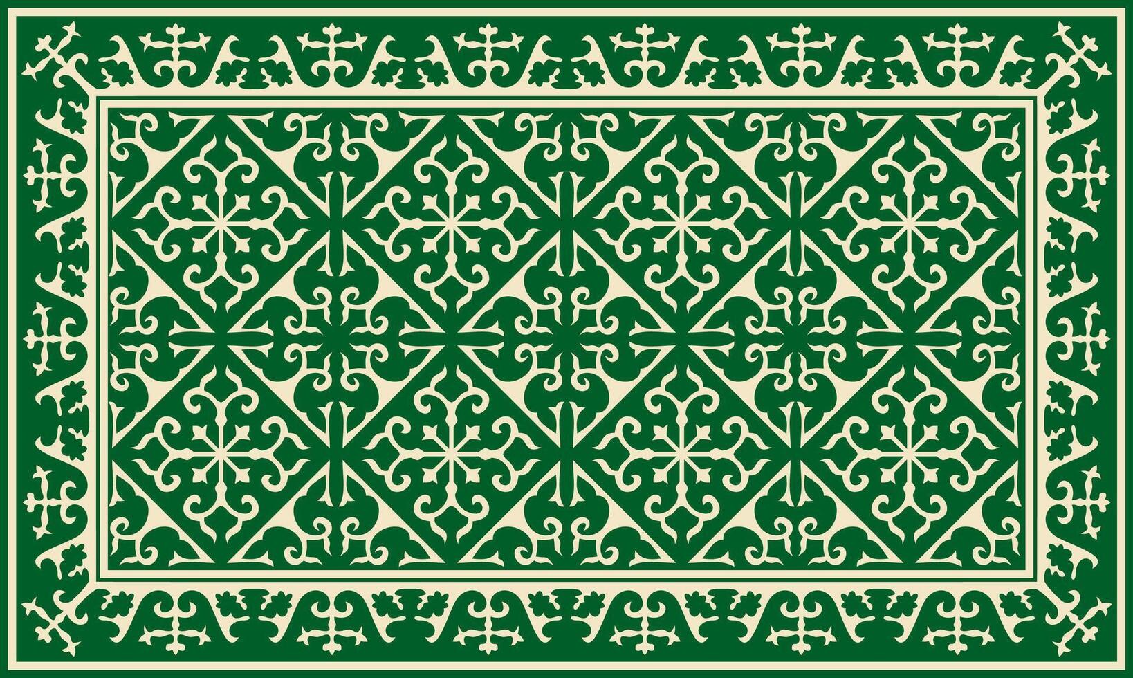 Vector green with gold Square Kazakh national ornament. Ethnic pattern of the peoples of the Great Steppe, Mongols, Kyrgyz, Kalmyks, Buryats