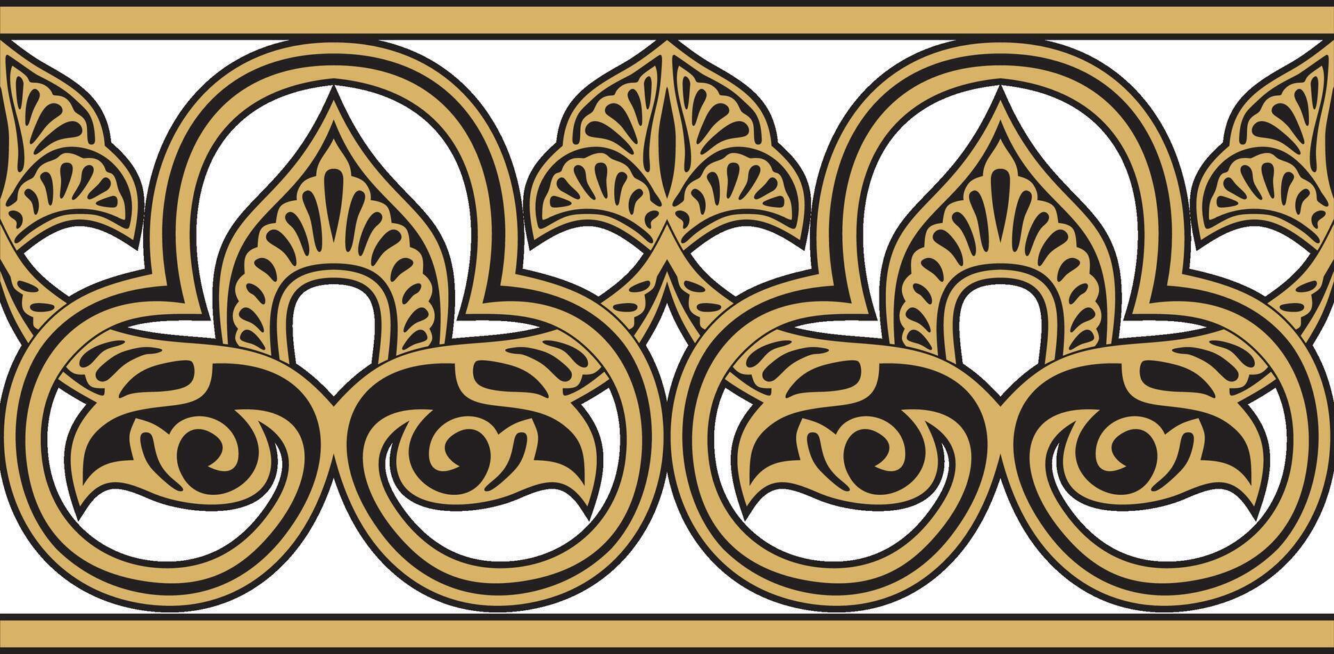 Vector golden seamless oriental national ornament. Endless ethnic floral border, arab peoples frame. Persian painting.