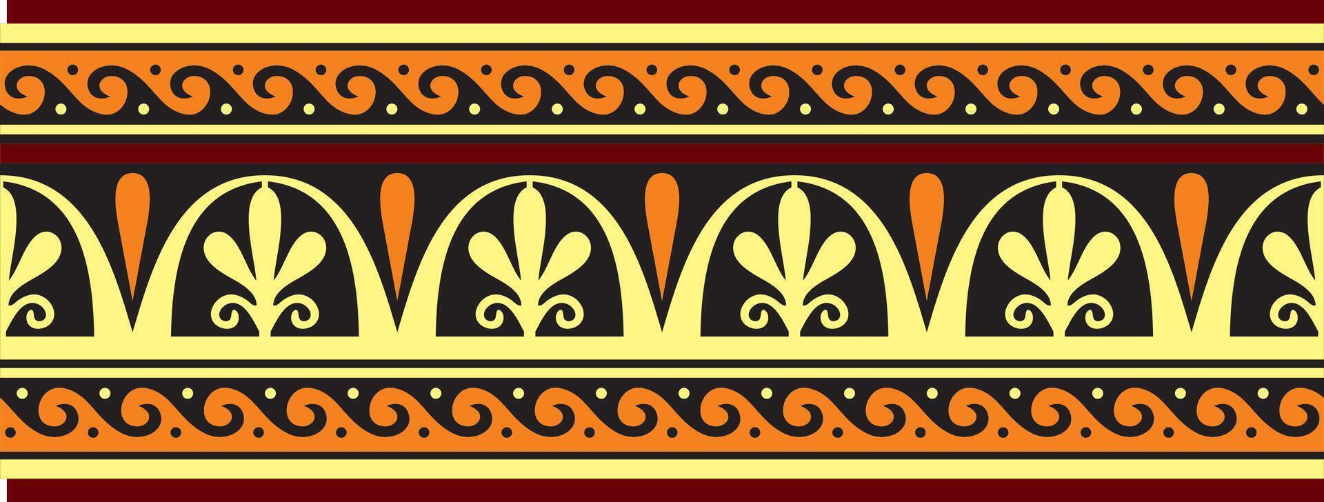 Vector colorful orange classic seamless european national ornament. Ethnic pattern of the Romanesque peoples. Border, frame of ancient greece, roman empire