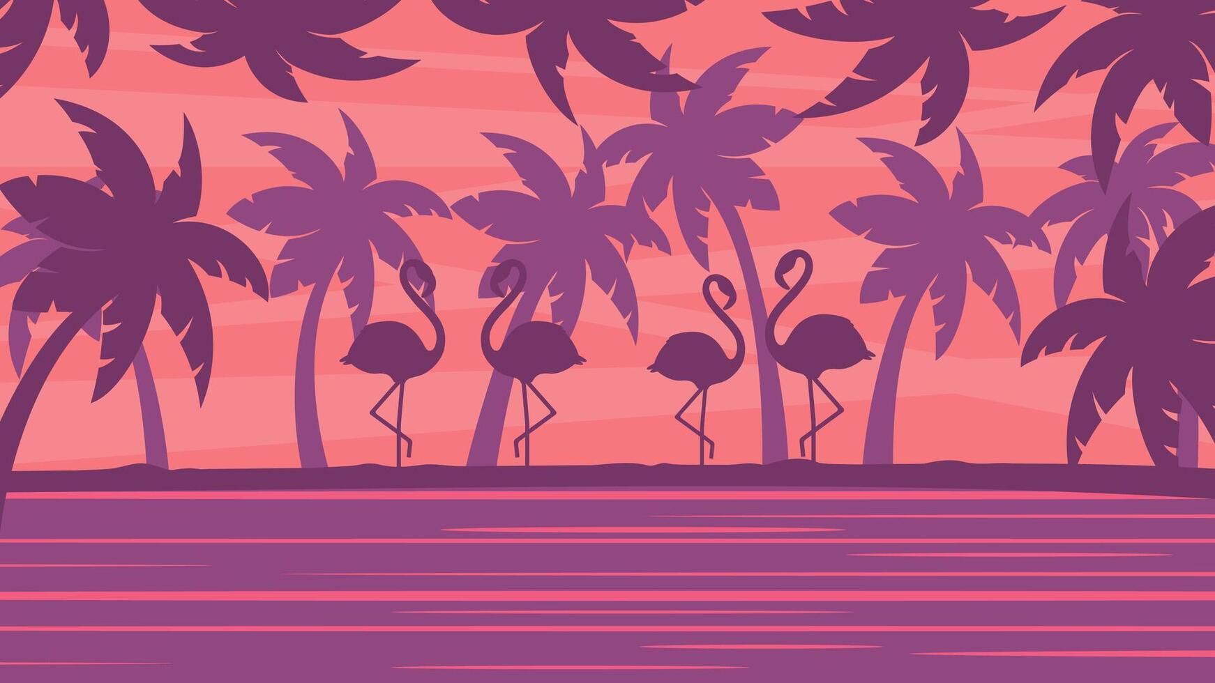 tropical landscape with flamingo vector