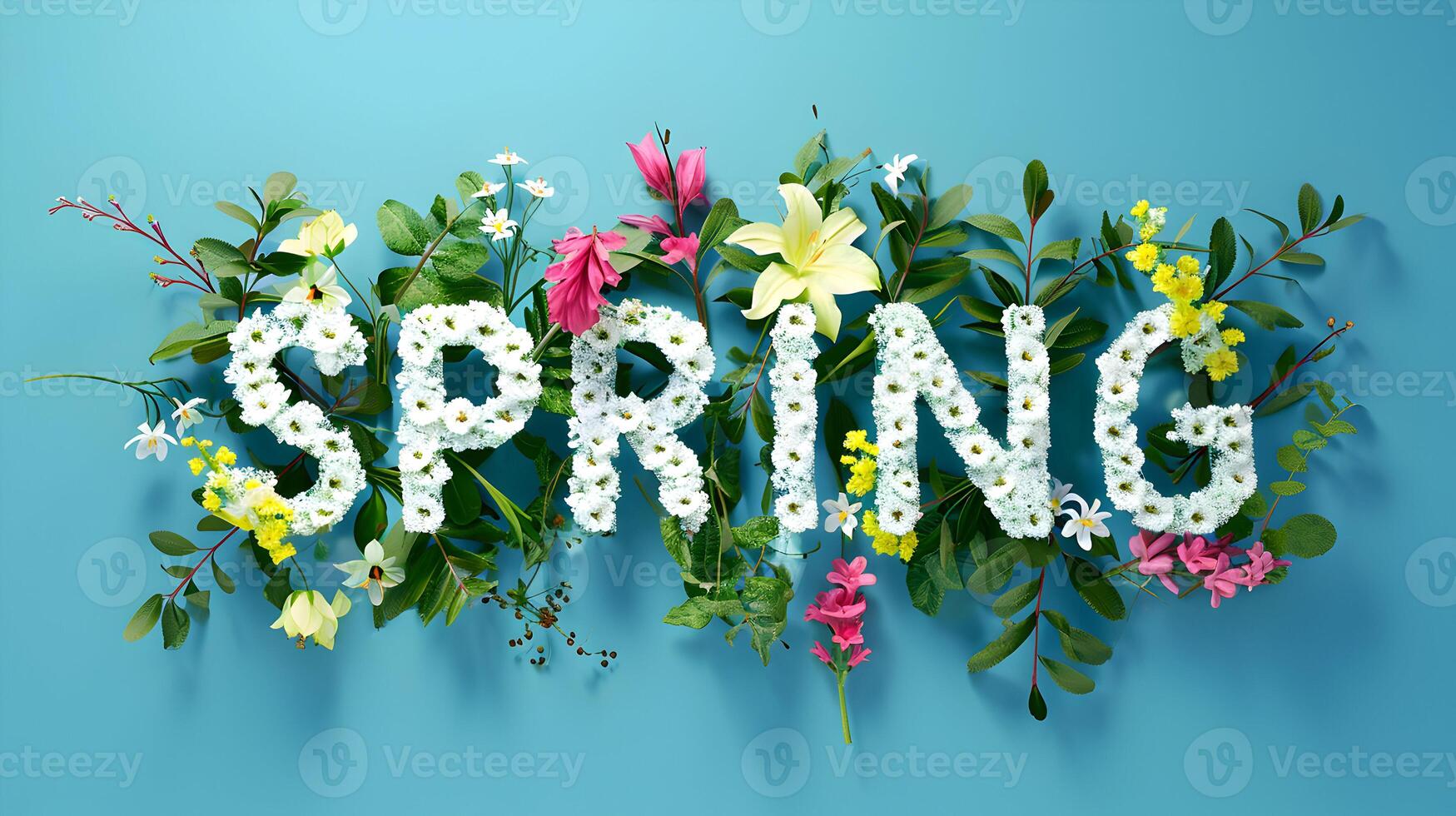 AI generated Spring flower background with text for design welcome spring post photo