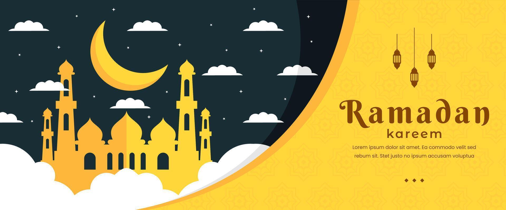 Ramadán tema bandera modelo diseño decorado con vector ilustración de un mezquita