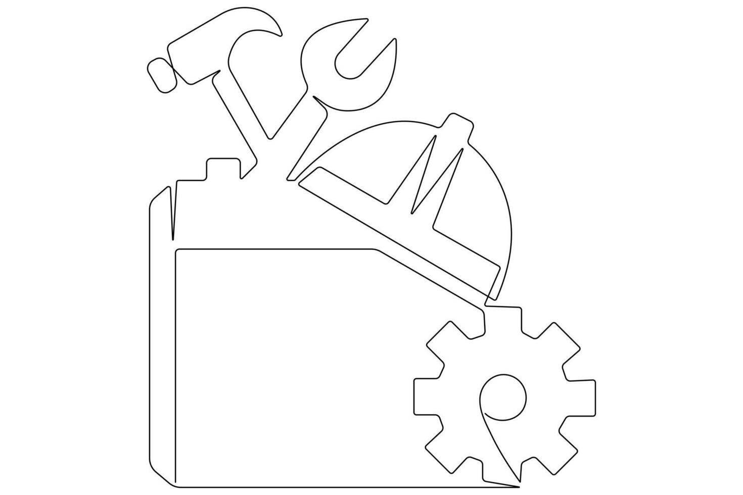 Labour day continuous one line art drawing repair use tool icon service center symbol vector