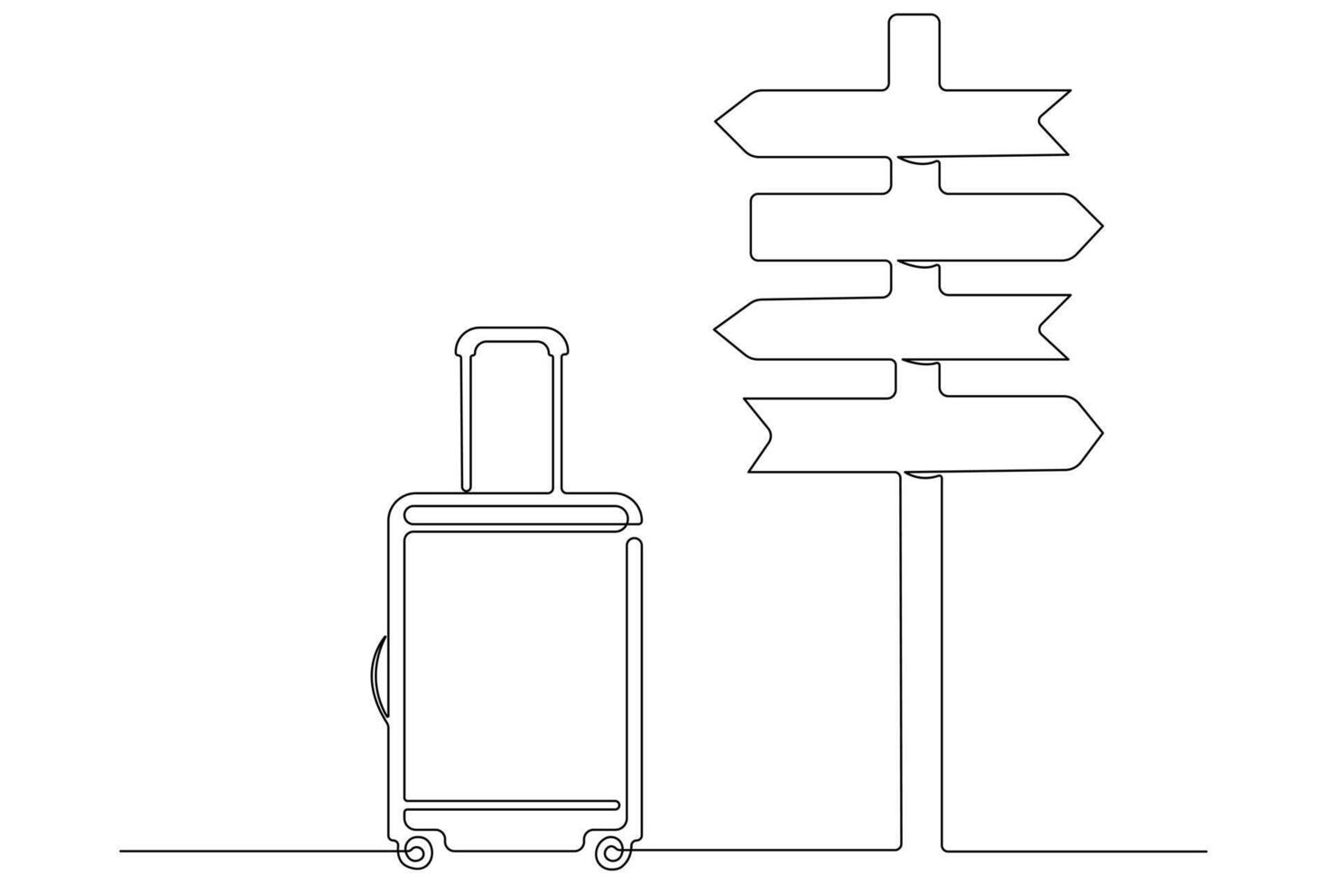 Continuous one line art drawing of suitcases, luggage design outline vector illustration