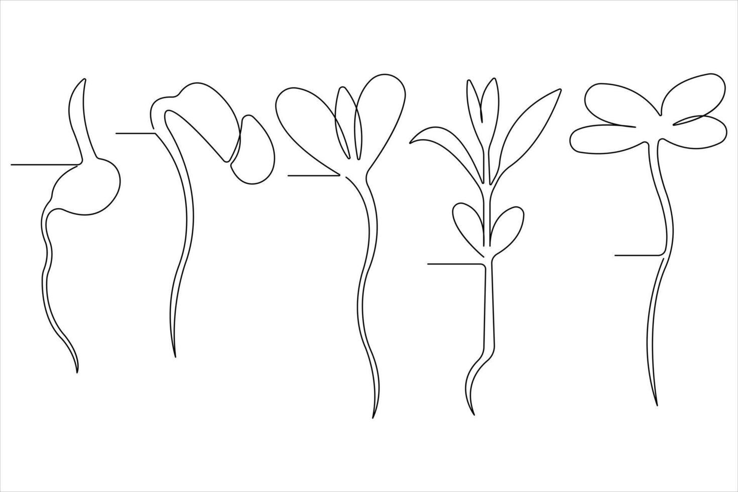 Plant growing continuous one line art drawing of tree plant outline vector illustration