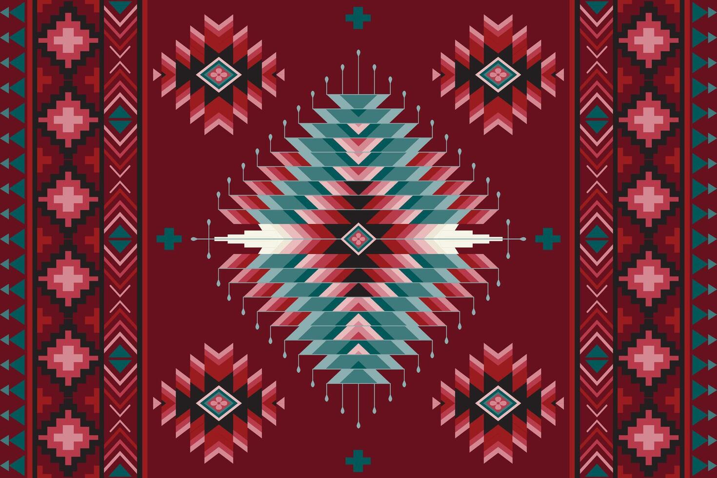 Rug carpet ethnic background Geometric ethnic oriental ikat seamless pattern traditional Design for background,carpet,wallpaper,clothing,wrapping,Batik,fabric,Vector illustration embroidery style. vector