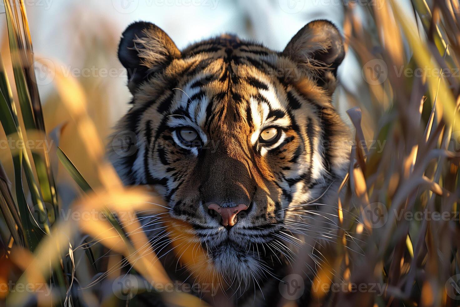 ai generado Tigre entre el cañas foto