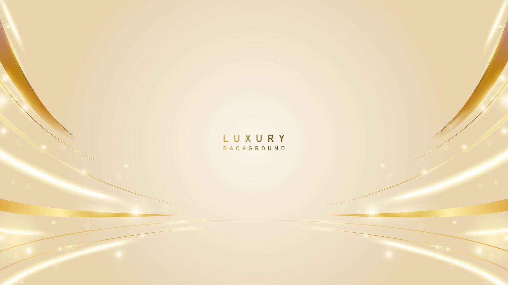 Luxury podium award in gold cream color background with golden line elements and curve. luxury premium vector design