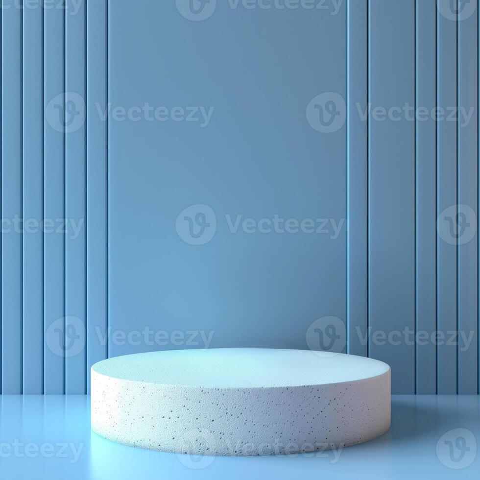 AI generated empty white podium in a blue minimalist background photo