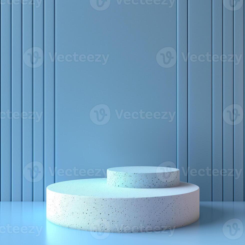 AI generated empty white podium for several items in a blue minimalist background photo