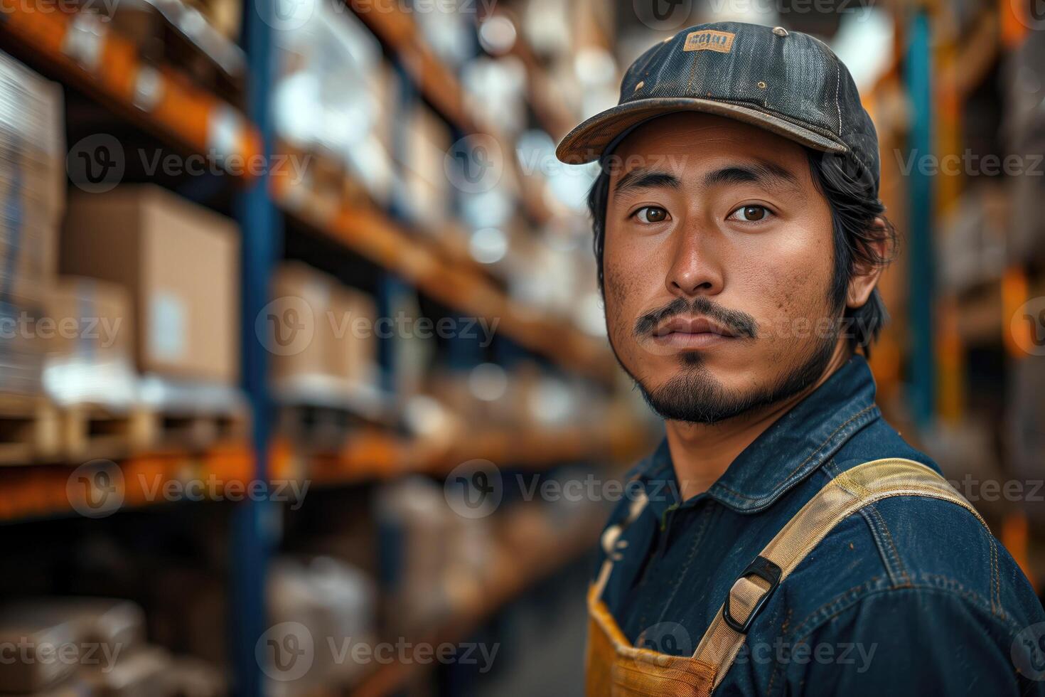 AI generated asian man worker in warehouse photo