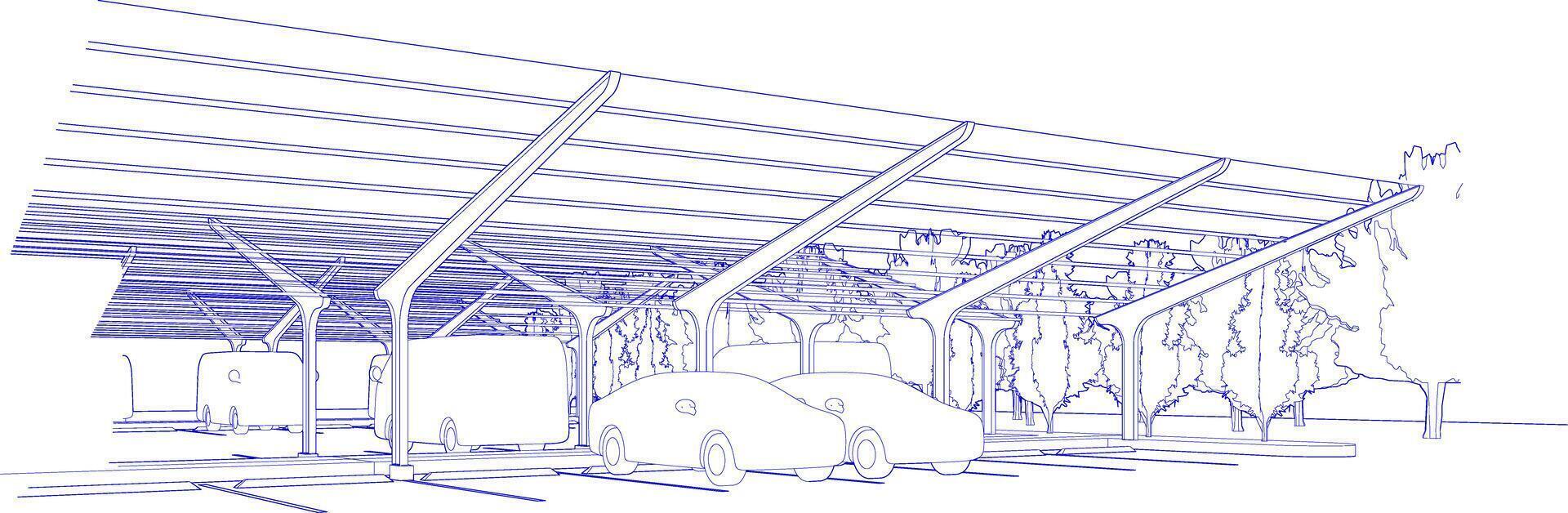 3D illustration of parking and carport vector
