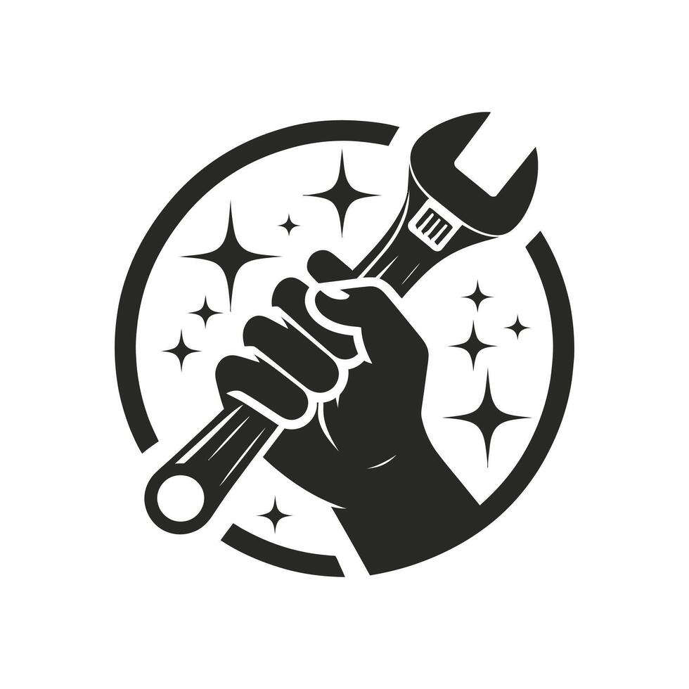 Labor Day Tribute Simple Silhouette of Hand Holding Wrench vector