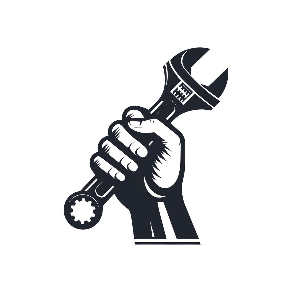 Labor Day Tribute Simple Silhouette of Hand Holding Wrench vector
