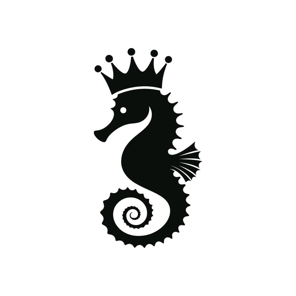 King Queen seahorse silhouette vector icon flat illustration logo clipart