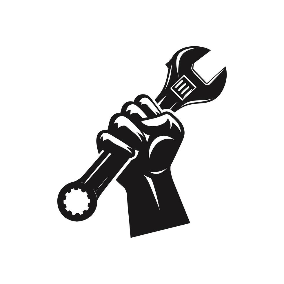 Working Hands Silhouette of Labor Hand Holding Wrench for Labor Day Concept vector