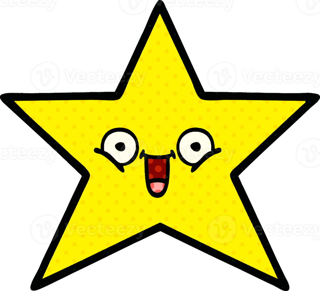 comic book style cartoon of a gold star png