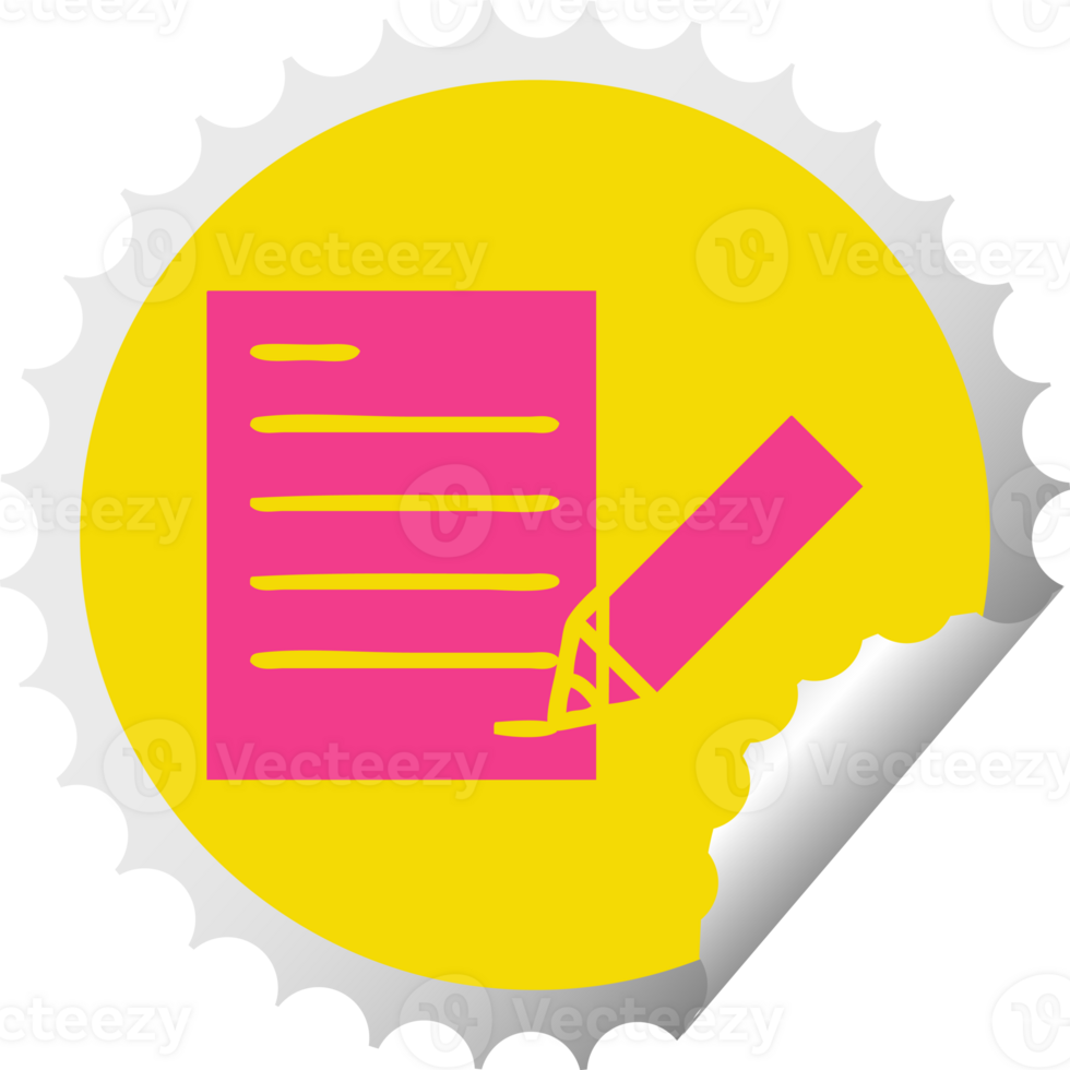 circular peeling sticker cartoon of a of writing a document png
