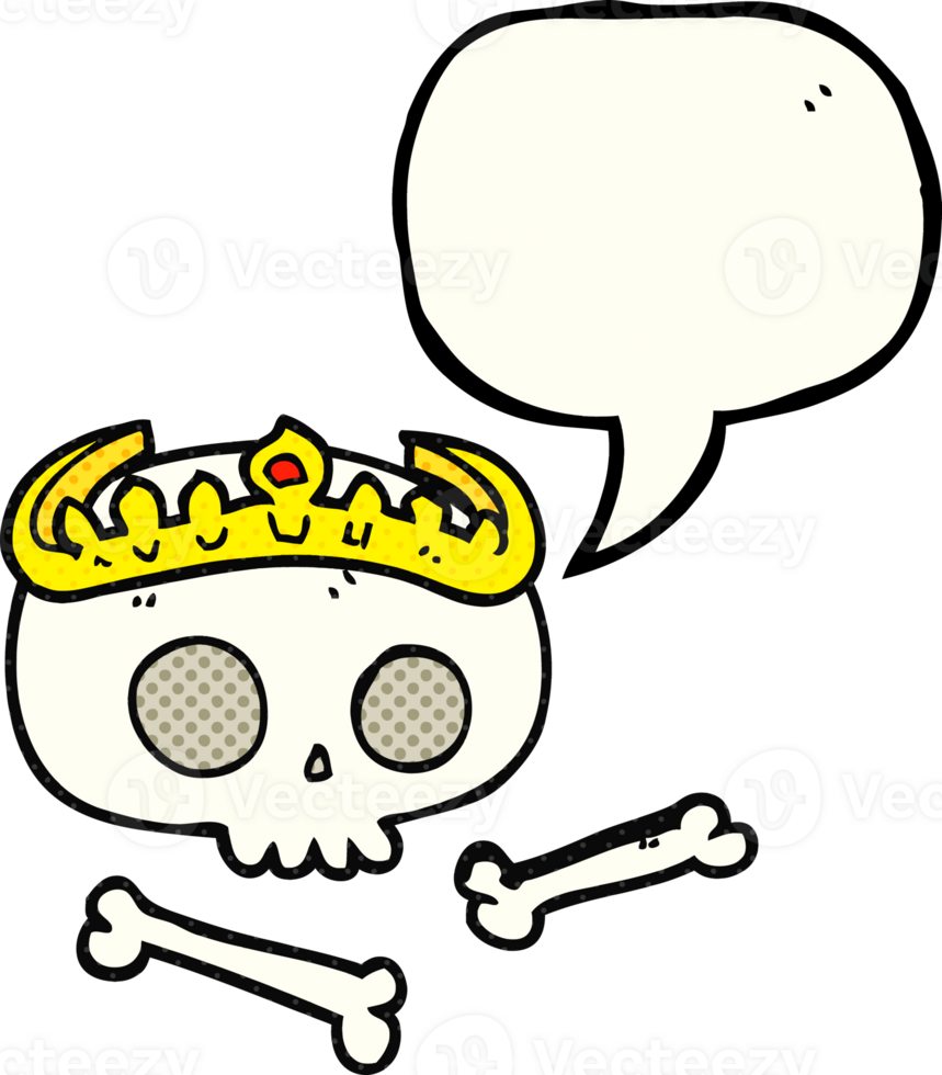 hand drawn comic book speech bubble cartoon skull wearing tiara png