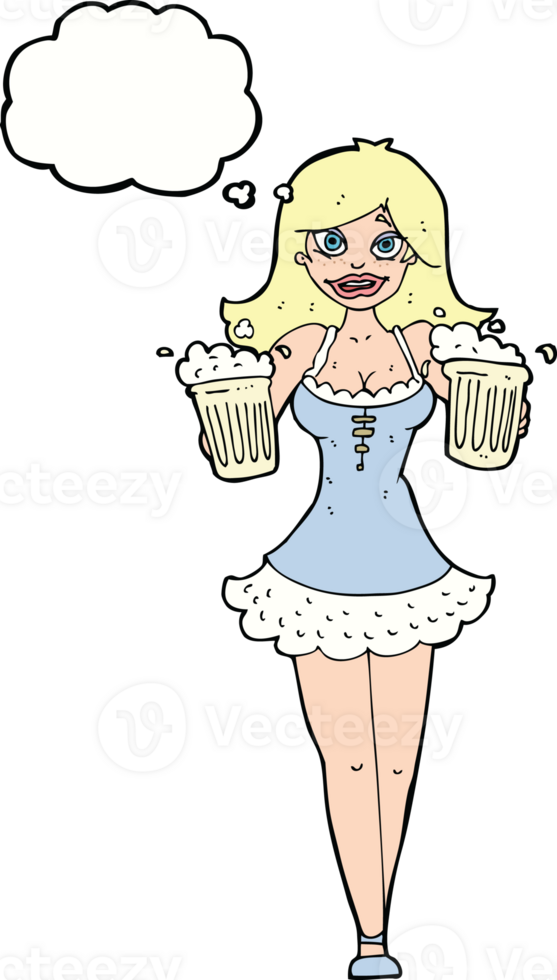 cartoon beer festival girl with thought bubble png