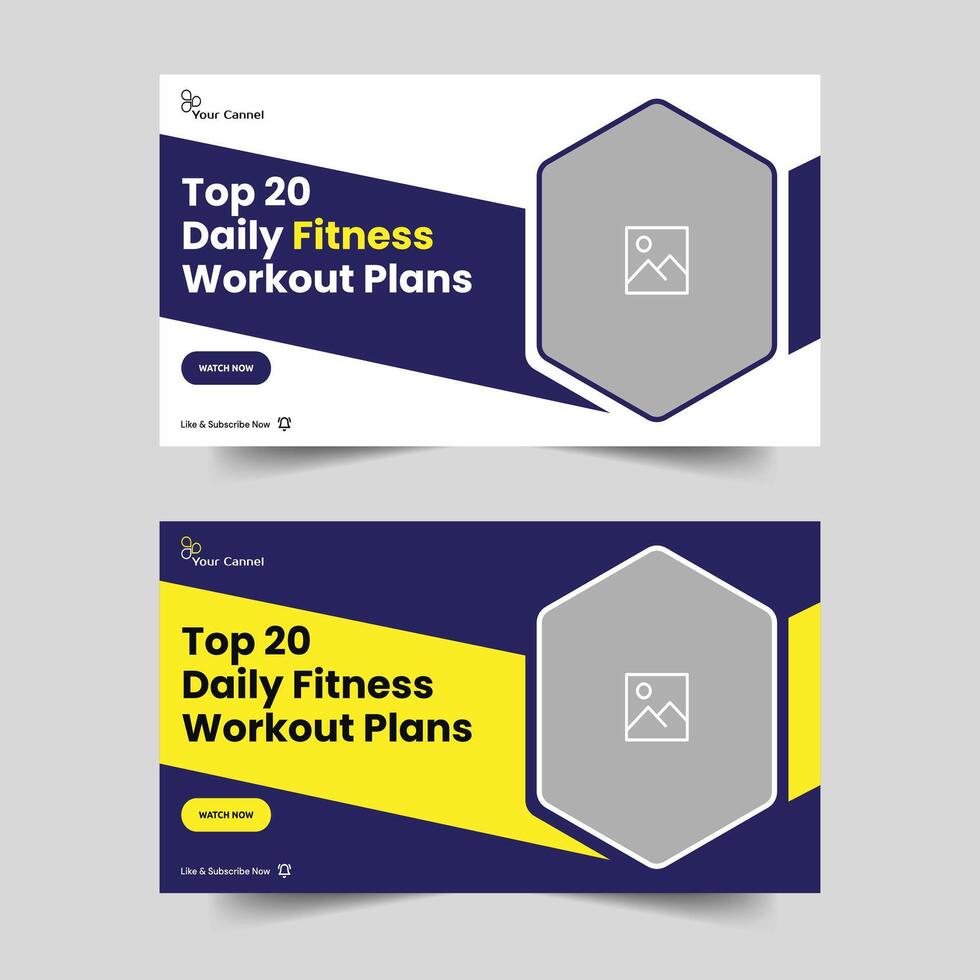 Fitness training video cover banner, daily fitness lesson video thumbnail banner, totally editable vector eps 10 file format