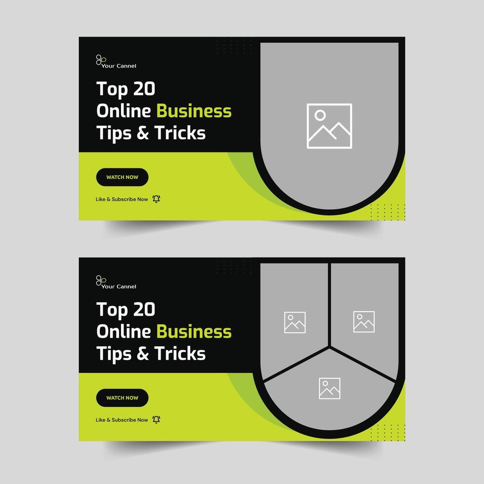 Online business tips and tricks video cover banner design, business idea video tutorial banner design, vector illustration cover banner design, editable vector eps 10 file format