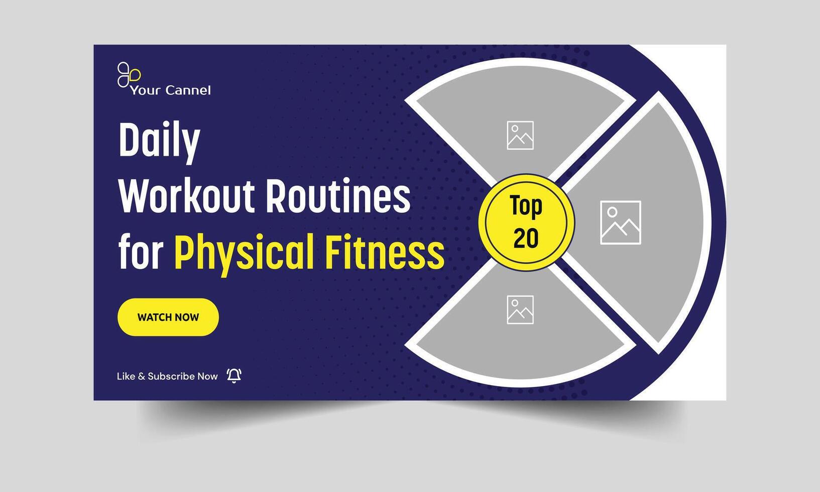 Training for fitness exercises with a vector eps 10 file type, an editable video cover banner, and an editable video thumbnail banner design