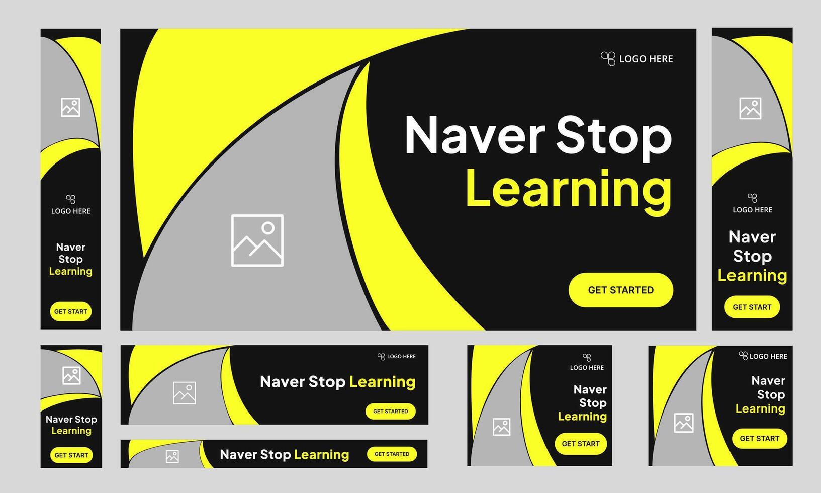 Collection of web banner templates with an educational theme for social media postings, including banners for studies and scholarships that are completely editable in vector eps 10 format.