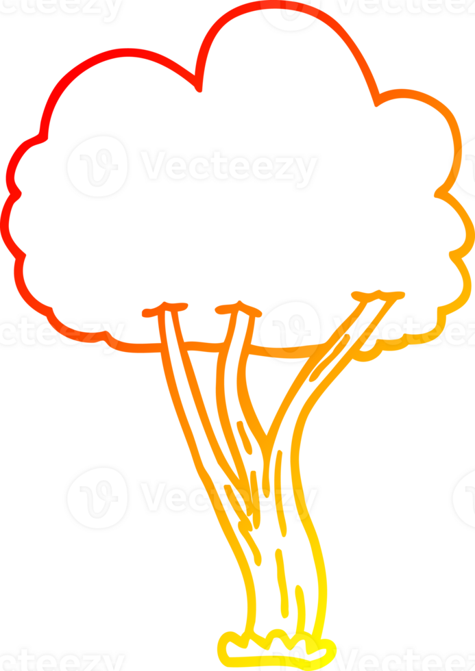 warm gradient line drawing of a cartoon blooming tree png