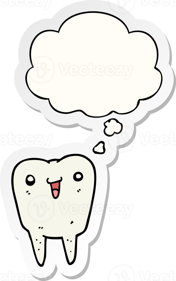 cartoon tooth with thought bubble as a printed sticker png