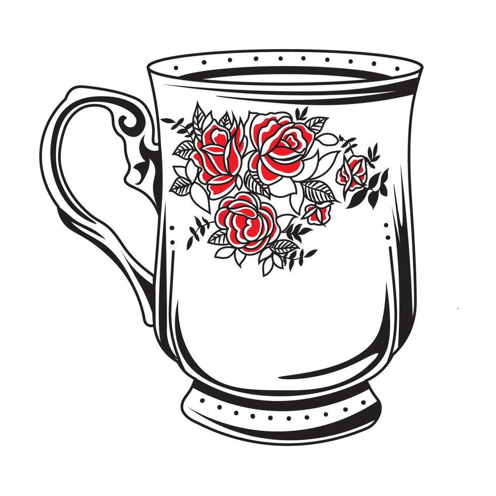 taza con antiguo colegio flor vector ilustración