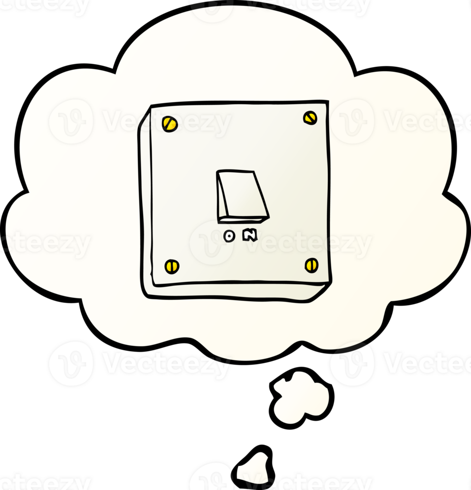 cartoon light switch with thought bubble in smooth gradient style png