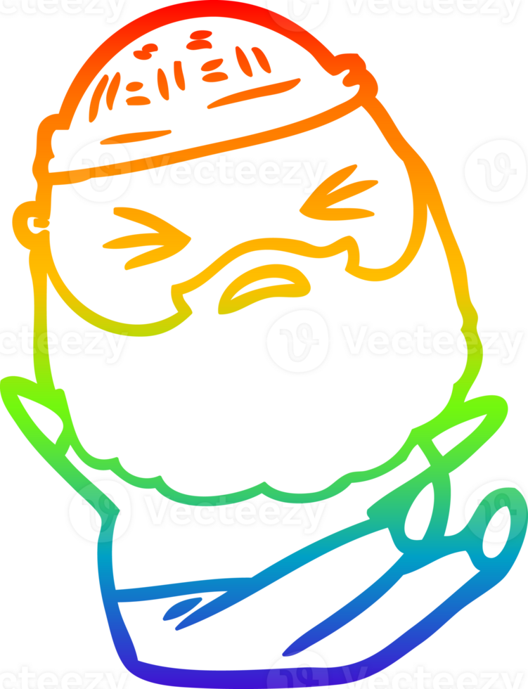 rainbow gradient line drawing of a cartoon man with beard png