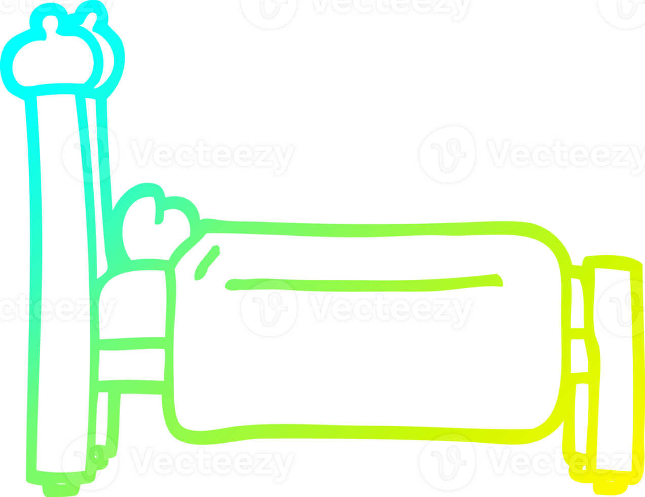 cold gradient line drawing of a cartoon bed png