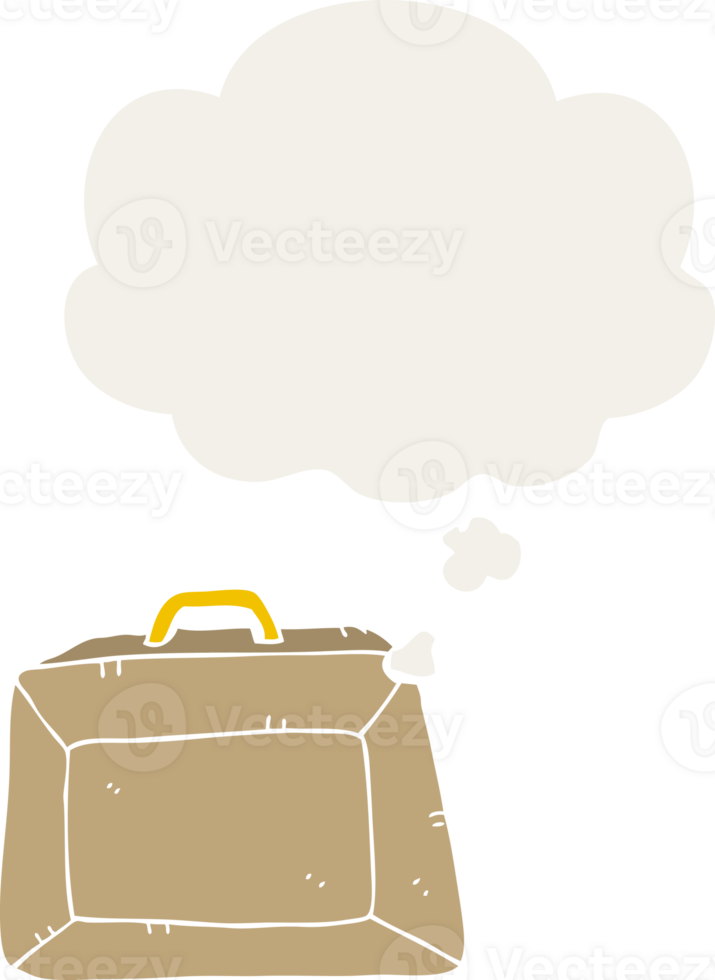 cartoon budget briefcase with thought bubble in retro style png