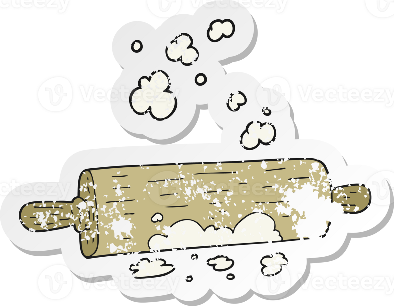 retro distressed sticker of a cartoon rolling pin png